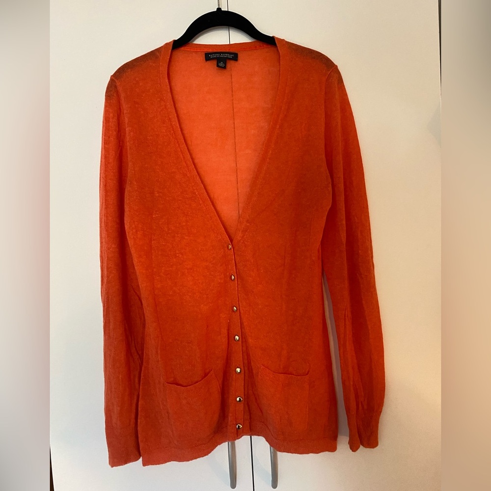 Banana Republic Neon Orange Long Alpaca Blend Cardigan with Gold Buttons, Size M